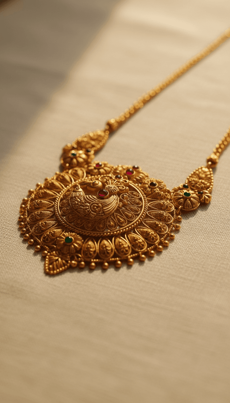 परंपरागत बंगाली फिलिग्री वर्क के साथ हस्तनिर्मित सोने की दुल्हन की नecklace